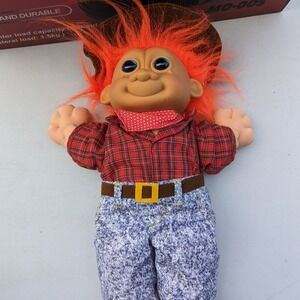 Russ Troll Cowboy Buckaroo Farmer #2369 Hair Soft Body 12"‎ Plush Doll